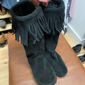 Suede mid-calf moccasin boots